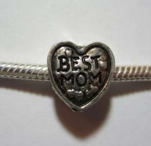Best Mom 2 heart charm bead for european chain snake bracelet Mother 