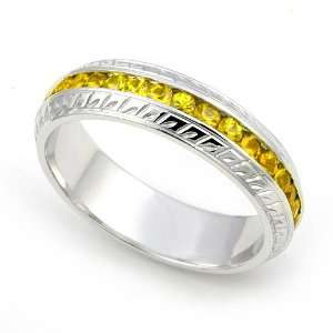  14k White Gold Channel set Yellow Sapphire Eternity Band 