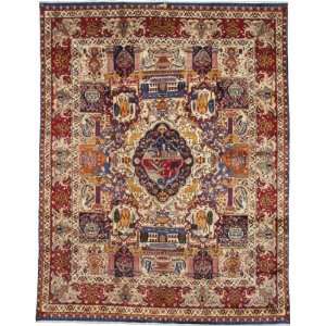  96 x 122 Ivory Persian Hand Knotted Wool Kashmar Rug 