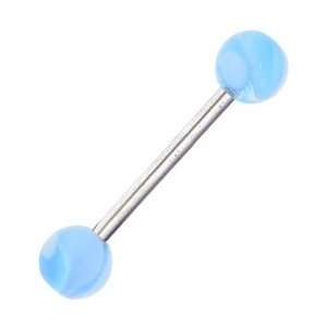  Barbell   Light Blue Marble Tongue Ring Jewelry