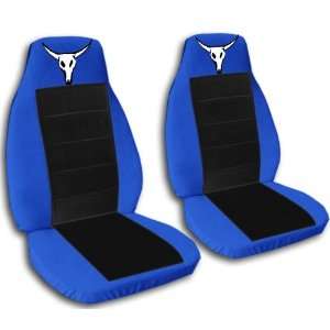  2 Medium blue and black Cow skull seat covers for a 1999 
