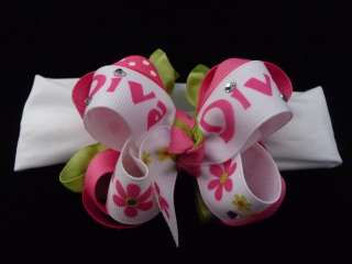 Boutique Hair Bow Headband Baby DIVA Bling Lime Pink  