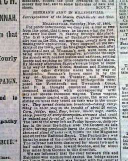 SHERMAN NEARS SAVANNAH GA 1864 Civil War Newspaper  