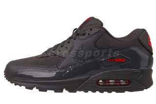 Nike Air Max 90 Midnight Fog Dark Grey Patent Red Mens Running Shoes 