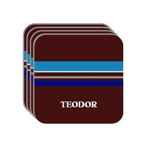 Personal Name Gift   TEODOR Set of 4 Mini Mousepad Coasters (blue 