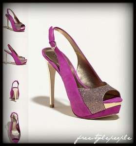 NIB NEW GUESS Pink Gold BILLOW Peep Toe w/SPARKLES Pumps Sandals Shoes 