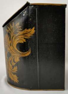 Pr Antique 19th C. Tin Folk Art Decorated Toleware Tea Box Boxes 