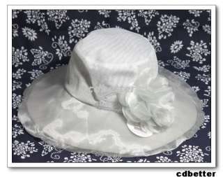   Wedding Church Garden Tea Party Flower Chiffon Wide Brim Hats  