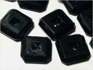 50) CZECH VINTAGE SQUARE BLACK FACETED GLASS CABOCHONS 14 mm  