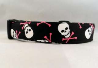 Awesome Skulls Hot Pink Cross Bones Black Dog Collar  
