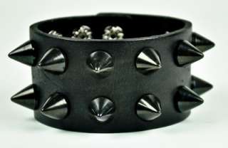 BLACK CONE SPIKE WRISTBAND GOTHIC VAMP METAL DEATH LEATHER ROCK UNDEAD 
