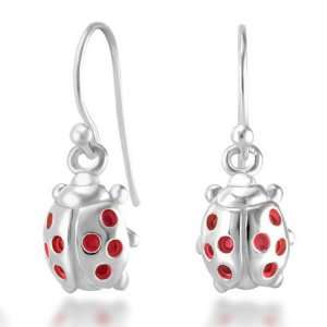 925 Sterling Silver Red Lucky Ladybug Dangle Hook Earrings 1, good 