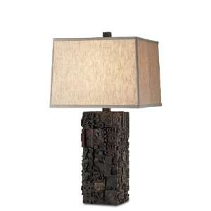     One Light Table Lamp, Antique Wood Finish with Natural Linen Shade