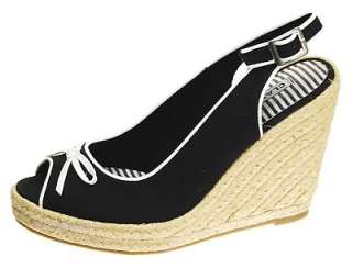 Womens sling back wedge shoes Espadrilles platform sandals black blue 