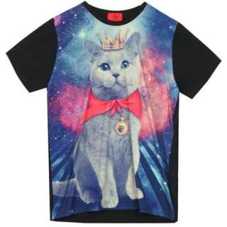 Galaxy T Shirt with CAT Graphic Pattern Print Funky Rock Punk Crew 