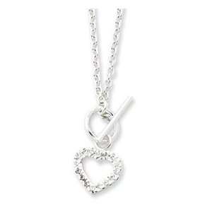  Sterling Silver CZ Heart Tag Necklace   18 Inch   Toggle 