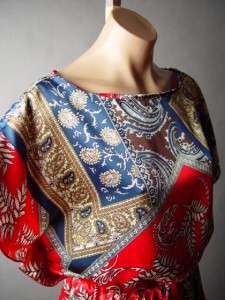  Posh Ethnic Exotic Scarf Style Print Vtg y Blouson Casual Top Blouse S