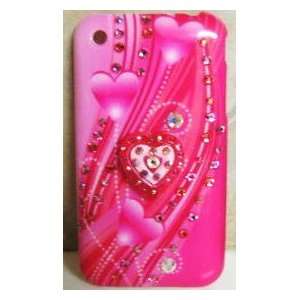   Iphone 3g 3gs Case Faceplate Hot Pink Hearts Bling 