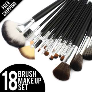 18 Makeup Cosmetic Brush Set Kit Bag Leather Case Eyeshadow Blush 