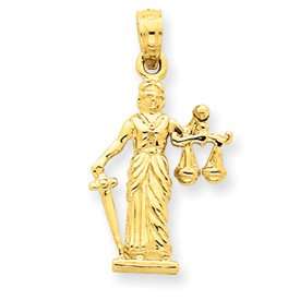  14k 3 D Lady of Justice Moveable Scales Pendant   Measures 
