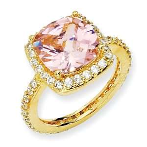  Gold plated Sterling Silver Rose cut Pink CZ Square Ring 
