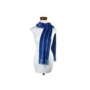  NOVICA Bamboo chenille scarf, Sapphire Traditions
