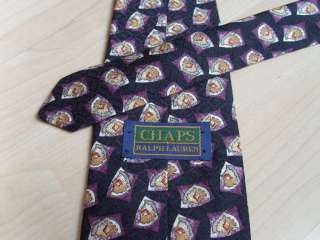 New Mens CHAPS RALPH LAUREN Geometric Silk Tie Black w/ Purple Gold 