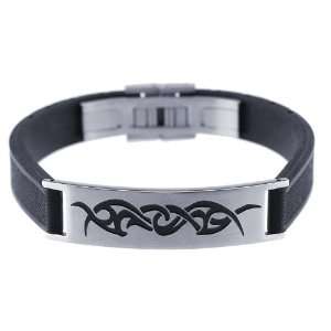  Mens Tribal Wave Rubber Stainless Steel Bracelet Jewelry