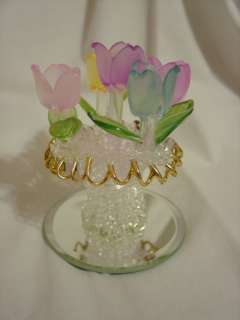 NEW Colorful CRYSTAL Tulips with Basket Mirrored Base  