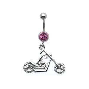  Chopper II Stainless Steel Dangle Belly Ring   Pink 