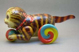 Vintage Cat Ball Tin Litho Tail Wind Toy Made in Japan  