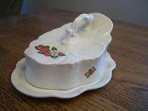 VINTAGE COVERED BUTTER DISH Strawberry Strawberries CHEESE PLATE Lid 