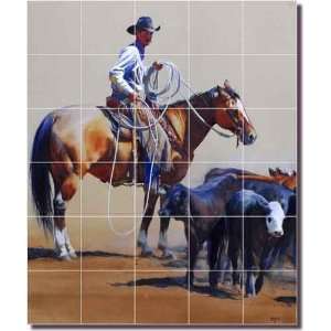 Western Cowboy Ceramic Tile Mural Backsplash 21.25 x 25.5   Pick and 