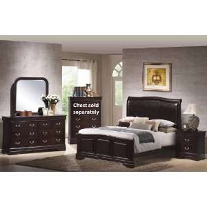 4pc Queen Size Bedroom Set with Leather Headboard in Cappuccino Finish