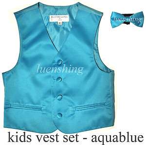 New Kids boys tuxedo vest waistcoat bow tie Aqua Blue US 10  