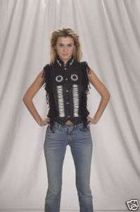 Ladies vest with beads,bone,braids,fringe,snaps LV428 NATIVE AMERICAN 