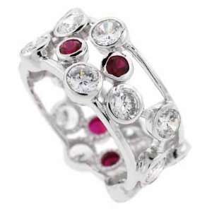   Designer Simulated Diamond CZ and Red Cubic Zirconia Bubble Ring
