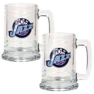   Jazz NBA 2pc 15oz Glass Tankard Set   Primary Logo