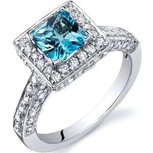 Princess Cut 1.00 Carats Swiss Blue Topaz Engagement Ring in Sterling 