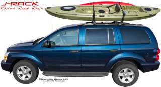Side view of kayaks supported by the J Rack