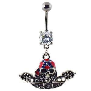    Navel ring with dangling skull with bandana on bike Jewelry