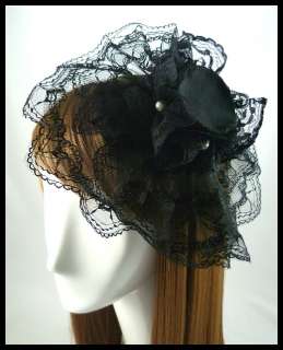 Victorian Black Vera Lace Bride Lolita Mini Top Hat Headband  