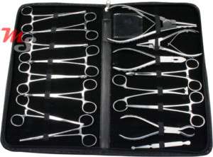 16 Piece Professional Body Piercing Tool Set Kit & Case  