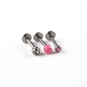 4 Pack 16G Steel Labret/MonroeClear Tiffany Jeweled Pink 