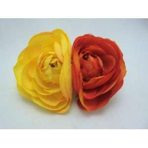   Small Orange and Yellow Ranunculus Hair Flower Clip 