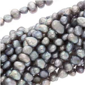  Peacock Grey Funky Nugget Button Pearls 4mm X 6mm /15 Inch 