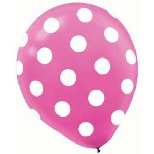 Latex Balloons Bright Pink w/Dots, 12 (6 per package)