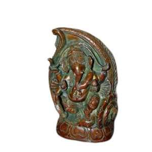   Ganesh Inside Conch Brass Sculpture Red Patina 8