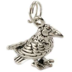  Sterling Silver Sitting Crow Charm Jewelry