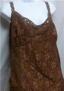 NEW $59.99 LANE BRYANTS BROWN LACE LINED CAMESOLE WITH SEQUINS O THE 